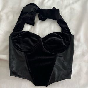 Black velvet halter corset, size small
